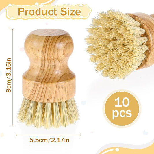 10 Packs Bamboo Dish Scrub Brushes Natural Dish Scrubber with Sisal Bristle Kitchen Dishwashing Cleaning Brush for Kitchen Cleaning Dishes, Pots, Pans, Bottles, Vegetables