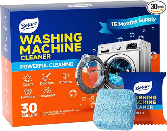 Washing Machine Cleaner tablets, 30 Count - 15 Month Supply, Deep Cleaning Deodorizer for HE Front & Top Loader Laundry Washer, Cleans Inside Drum Pump Valve Hoses, Septic Safe, Lemon Secent