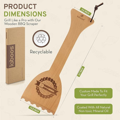 Wooden BBQ Grill Scraper – Beech Wood Griddle Cleaner for Traeger and Other Grills, No Metal Bristles, Safe and Durable Grill Cleaning Tool with Grooved Edge