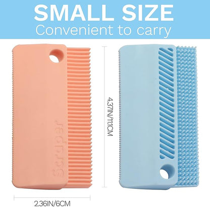 Silicone Pet Hair Removal Tool 2-in-1 Dog Cat Brush for Shedding & Lint Remover for Couch Carpet 2 Pack Pet Supplies (Pink and Blue)