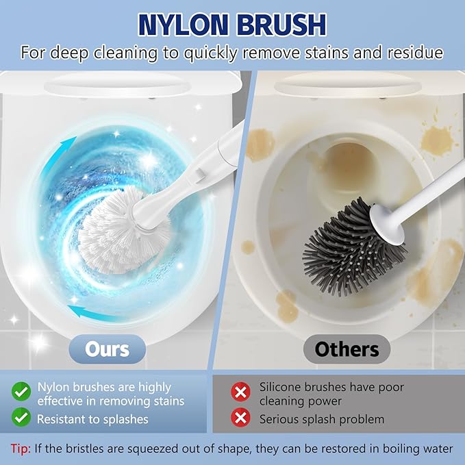 Electric Toilet Brush and Holder Set, Electric Toilet Bowl Brush, Toilet Brush Cleaner Set with 5 Refills Disposable Cleaner Brush, Floor Standing, Wall Mounted Without Drilling, Rechargeable, White