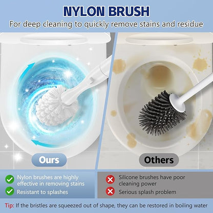 Electric Toilet Brush and Holder Set, Electric Toilet Bowl Brush, Toilet Brush Cleaner Set with 5 Refills Disposable Cleaner Brush, Floor Standing, Wall Mounted Without Drilling, Rechargeable, White