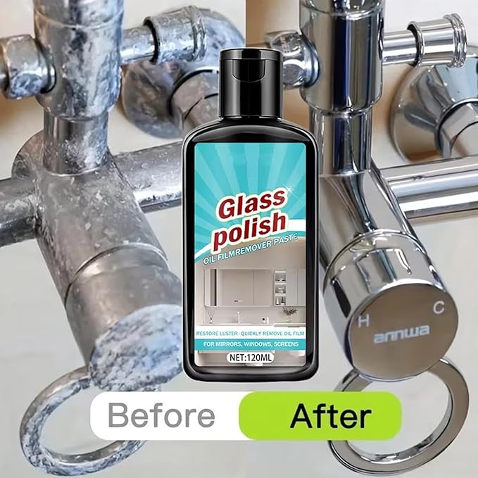 Shower Glass Cleaner - 120ml Bathroom Spray, Deep Cleaning Stain Remover for Window Mirror Faucet, Polishing Compound for Ceramic Stainless Steel Patio, Household Shine