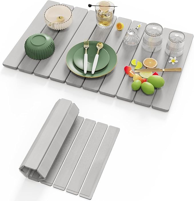 Stone Drying Mat for Kitchen Counter, Large Quick Dry Stone Mat, Collapsible Diatomaceous Earth Mats for Dishes Bottles Cups, Fits Any Countertop,23"×15.3",Light grey