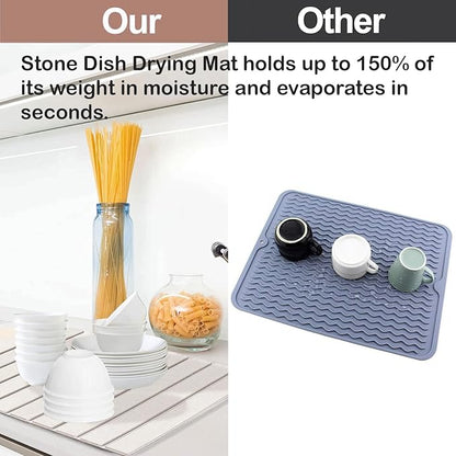 Large Stone Dish Drying Mats for Kitchen Counter, 23"(L)×16"(W) Diatomaceous Earth Mats, Water-Absorbent Collapsible Multi-Purpose Stone Drying Tray for Cups Dishes Bottles, Match Any Countertop