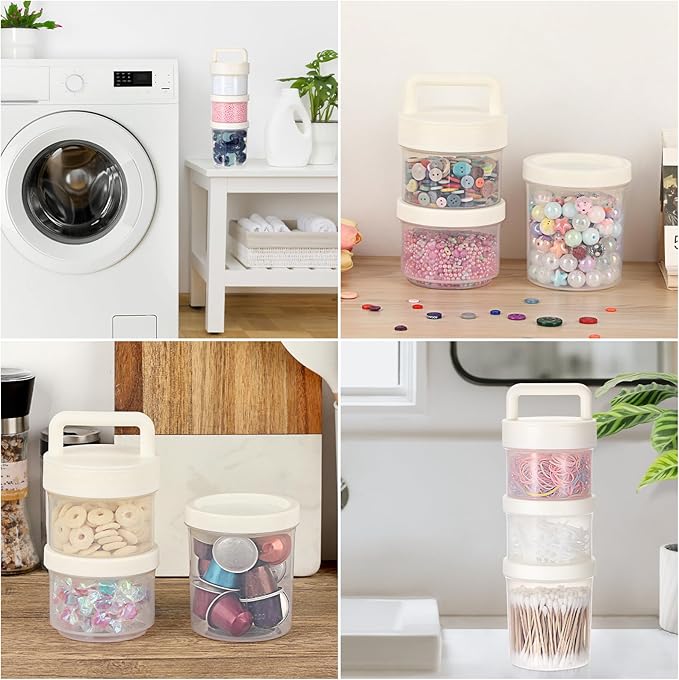 Portable Laundry Detergent Dispenser with Handle, Stackable Laundry Storage Containers for Apartments and Dorms, Small Plastic Detergents Organizer for Scent Booster Pods Tablets Powder-3 Tier