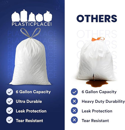 Plasticplace 4 - 6 Gallon White Drawstring Bags, 100% Prime Material, 17x20, 0.7 Mil, 200/Case