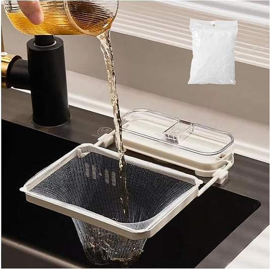 Sink Drain Strainer 2025 New Suction Cup Sink Kitchen Net Strainer Colander Collapsible Corner Sink Strainer Over for Food Waste Filtering Kitchen Leftover Have Mesh Bags (White, Filter 50Pcs)