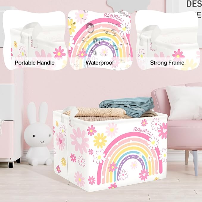 Clastyle Rainbow Baby Laundry Hamper Cloud Kid Storage Basket Women Girl Gift Toy Box Collapsible Clothes Organizer Nursery Bin for Bedroom,Daisy,40 * 30 * 30 cm