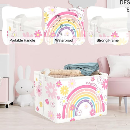 Clastyle Rainbow Baby Laundry Hamper Cloud Kid Storage Basket Women Girl Gift Toy Box Collapsible Clothes Organizer Nursery Bin for Bedroom,Daisy,40 * 30 * 30 cm