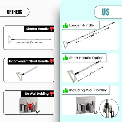 Pet Hair Remover Broom for Low Pile Carpet, Rugs, Stairs – 60" Adjustable Long Handle Carpet Rake for Pet Hair Removal – Includes Wall Clamp – Dog & Cat Hair Removal Tool