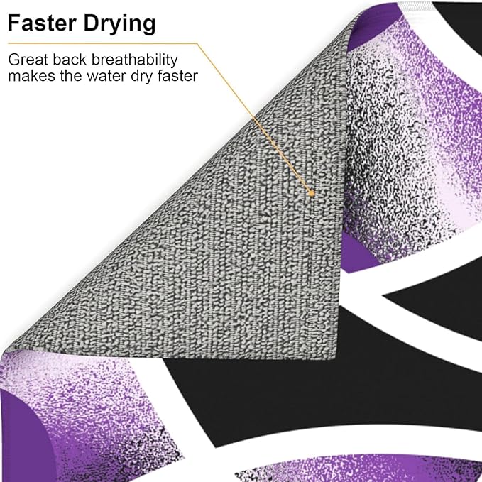Purple Black White Geometric Abstract Dish Drying Mat for Kitchen Counter & Sink, Absorbent Microfiber Drying Pad for Dishes, Foldable Modern Art Kitchen Mat for Dining Area & Home Decor, 16" x 18"