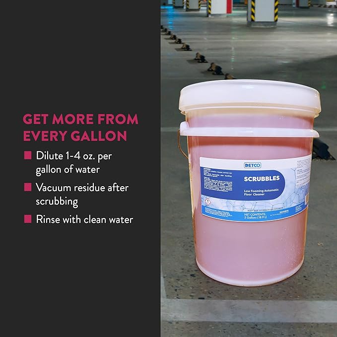 Scrubbles Low Foaming Automatic Floor Cleaner, Industrial Strength Concentrate - Deep Cleaning Solution for Concrete Floors, 2oz Per Gallon of Hot Water, 1 Gallon, Case of 4