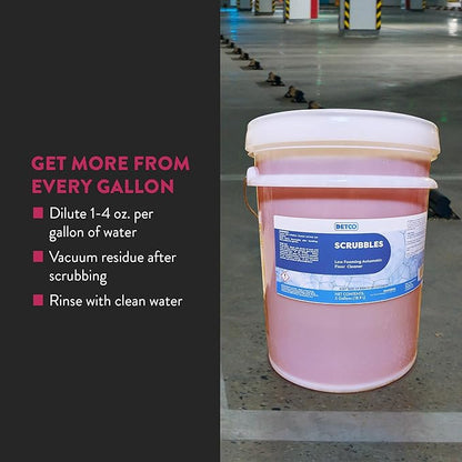 Scrubbles Low Foaming Automatic Floor Cleaner, Industrial Strength Concentrate - Deep Cleaning Solution for Concrete Floors, 2oz Per Gallon of Hot Water, 5 Gallons