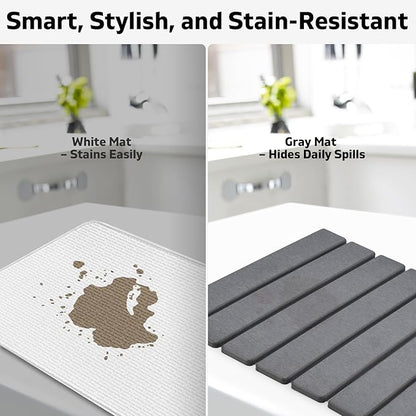 Large Stone Dish Drying Mats for Kitchen Counter, 24"(L)×16"(W), Fast Drying Collapsible Mat, Eco-Friendly Absorbent Diatomaceous Earth Mats for Dishes Bottles, Match Any Countertop【Dark gray】