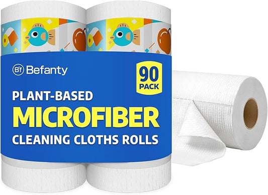 90 Pack Plant-Based Microfiber Cleaning Cloth Rolls, Washable & Reusable Paper Towels for Kitchen, Ultra Absorbent, Scratch Free, Lint Free, Cleaning Supplies, 8.6" x 11.8" (2 Rolls)