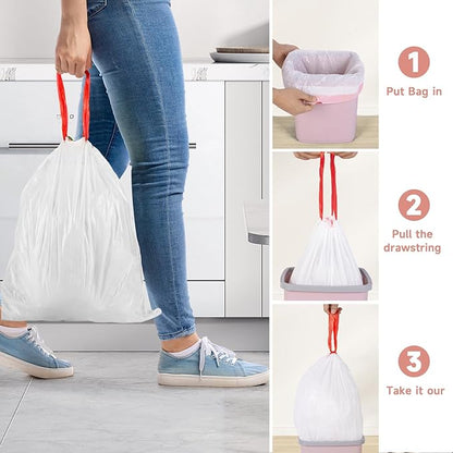 3 Gallon Small Trash-Bags Drawstring For Bathroom - White Plastic Mini Garbage Bags Unscented 60 Count 12 Liter Tiny Waste Basket Liners Kitchen Office Car Little Strong Thick Bulk Magesh
