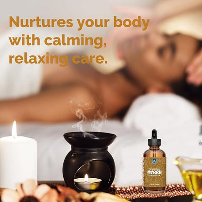 GM Gumili Myrrh Essential Oil 2 Oz, 100% Pure Natural Myrrh Oil for Diffuser, Skin, Hair, Body & Face, Massage, DIY & Home Use