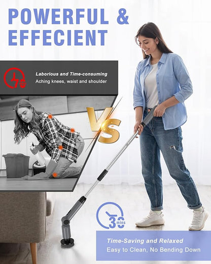 Electric Spin Scrubber, [IPX8 Waterproof ] [50KG Torque] Shower Scrubber with 9 Brush Heads, 2 Speed Mode, 4 Adjustable Angles, Electric Brush for Cleaning for Bathroom Floor Tile (Gray)