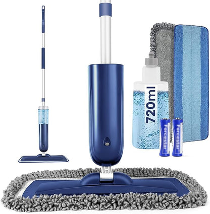 Power Mop for Floor Cleaning with 2 Washable Pads - Wet Dry Microfiber Mop with 720 ml Refillable Bottle for Kitchen Wood Floor Hardwood Laminate Ceramic Tiles Floors Dust Cleaning