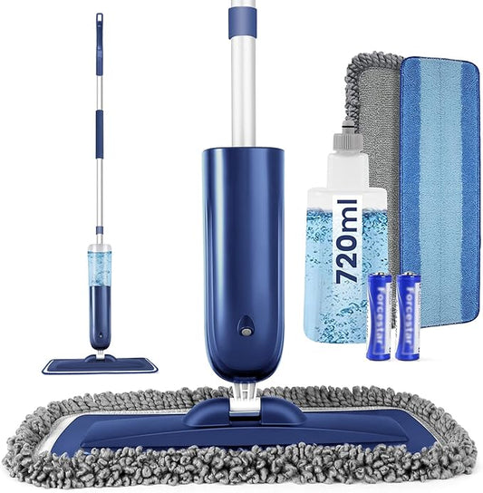 Power Mop for Floor Cleaning with 2 Washable Pads - Wet Dry Microfiber Mop with 720 ml Refillable Bottle for Kitchen Wood Floor Hardwood Laminate Ceramic Tiles Floors Dust Cleaning