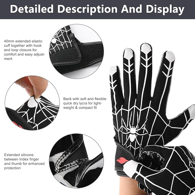 Kids Football Gloves Youth Enhanced Grip Silicone Wide Receiver Gloves