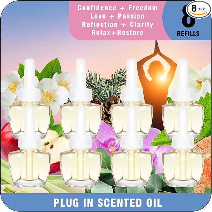 Plug In Refills Air Freshener, Confidence, Freedom, Love, Passion, Reflection, for Home and Bathroom 5.28 Fl Oz, 8 Count, Compatible with Air Wick & Glade, Not Include Glade Plus