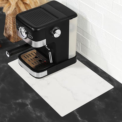 SUEH DESIGN Coffee Mat, Absorbent Dish Drying Mat 19.6 x 11.8 in Quick Dry Coffee Mat Large Drying Mats for Kitchen Counter Coffee Bar, Marble White
