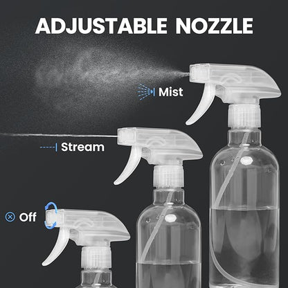 DIYSELF 2 Pack Spray Bottles for Cleaning 16.9 oz/500 ml Water Empty Spray Bottle Heavy Duty Plastic Clear Squirt Mist Spray Bottle with Nozzle for Hair Plants Pets Alcohol Sprayer Weighing Bottles