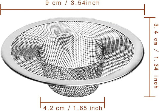 2pcs Heavy Duty Stainless Steel Slop Basket Filter Trap,3.54" Top / 1.65" Mesh Metal Sink Strainer,Perfect for Kitchen Sink/Bathroom Bathtub Wash Basin Floor Drain Balcony Drain Hole,Utility