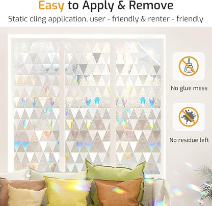 LUTE Window Privacy Film, Decorative Stained Glass Rainbow Window Clings, Sun Blocking Glass Covering, Renter-Friendly Static Cling Sticker Frosted Decals for Home Door Office, 35.4" x 118.1"