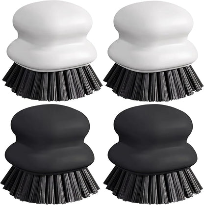Dish Brush with Handle, Kitchen Scrub Brushes for Cleaning, Dish Scrubber with Nylon bristles for Sink, Pots, Pans(2Pack Black +2Pack White)