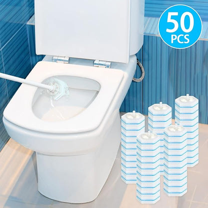50 Pcs Toilet Wand Refills, Toilet Bowl Cleaners Replacement Heads, Disposable Sponge Scrubber for Household Cleaning Bathroom Cleaners Compatible Heads, Washroom Mats Brush Cleaning System