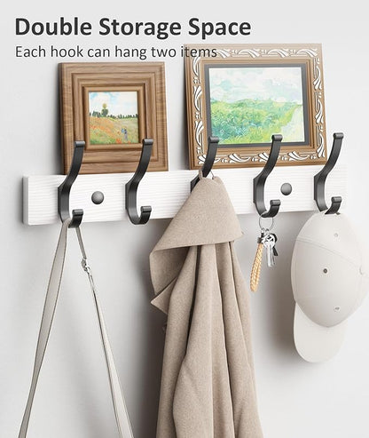 Optish Coat Rack Wall Mount, 16.5 Inches Wood Coat Hooks Wall Mount, Wall Coat Rack with 5 Hooks, Hat Rack Wall Hooks for Hanging Coat, Bag, Towel (1Pack, White)