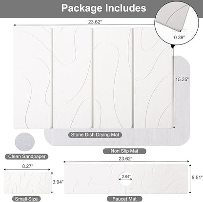 3 PCS Large Stone Dish Drying Mat for Kitchen Counter, Quick Dry Stone Dishes Mats, Sink Faucet Mat, Minimalist Water Absorbing Diatomaceous Earth Drying Pad for Countertop Tableware, Bottles