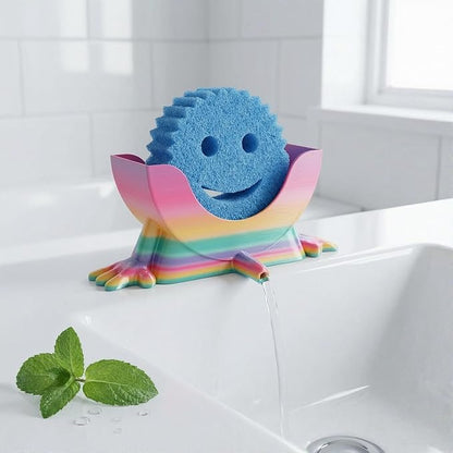 Creative Hanging Sponge Holder with Drainage/Traceless Glue, 3D Printing Countertop Funny Sponge Holders for Kitchen Sink, Keeps Your Sponge Dry & Smiling, for Scrub Daddy Holder (1, Gradient Random)