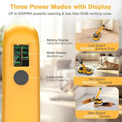 Cordless Electric Mop for Dewalt 20V Battery (NO Battery), 2 in 1 Spin Mop & Electric Floor Scrubber Machine with LED Light & Water Spray, 800 RPM Rotating Electric Mops for Floor Cleaning (Golden)