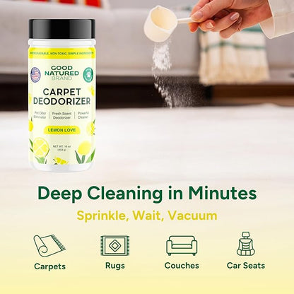 Good Natured Brand | Carpet Freshener & Deodorizer Powder | 16 oz Pet Odor Eliminator for Strong Odor & Pet Urine | Fresh Natural Lemon Scent | Safe for Homes with Pets
