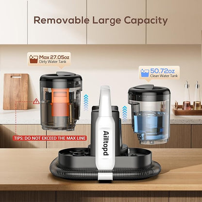 Ailltopd Portable Spot Cleaner Machine for Carpet and Upholstery, 15Kpa Handheld Spot Cleaner & Carpet Extractor for Pet, Car, Stars, Couch, Furniture, with Dual BrushHeads and Carpet Cleaner Solution