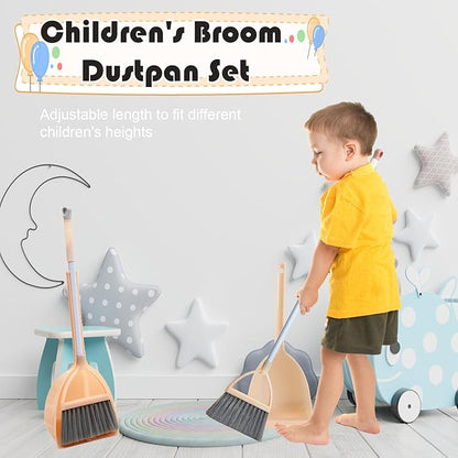 Mini Broom with Dustpan for Kids,Little Housekeeping Helper Set (White+Sky Blue)