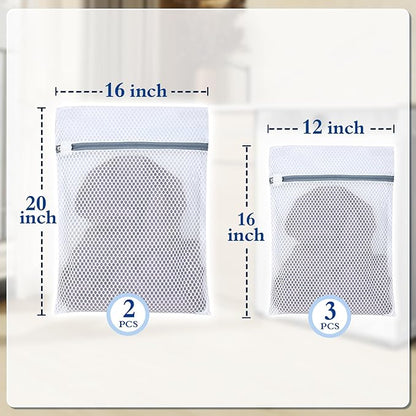 Heavy-Duty Honeycomb Mesh Laundry Bags, 5-Pack (3×12x16" + 2×16x20"), Delicates Protector for Lingerie & Baby Clothes