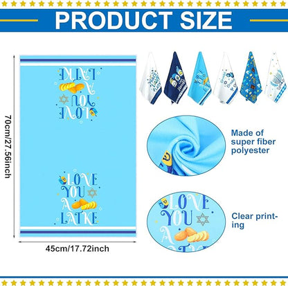 Zubebe 6 Pieces Hanukkah Kitchen Towels Decorations for Home Blue Menorah Gnomes Stars Happy Hanukkah Gift Candlestick Towels Jewish Festival Tea Towel Hand Drying Towel for Cooking Baking