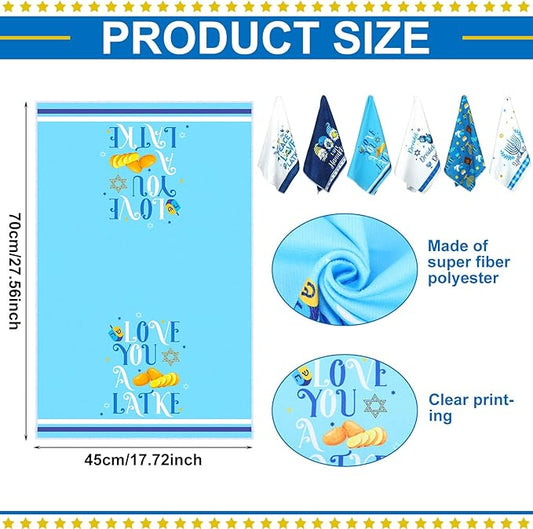 Zubebe 6 Pieces Hanukkah Kitchen Towels Decorations for Home Blue Menorah Gnomes Stars Happy Hanukkah Gift Candlestick Towels Jewish Festival Tea Towel Hand Drying Towel for Cooking Baking