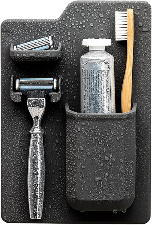 TOOLETRIES The Harvey Toothbrush & Razor Holder - Silicone Shower Organizer, Toiletries & Toothbrush Holder for Shower, Bathroom Accessory - Silicone-Grip Technology, Removable & Reusable - Charcoal