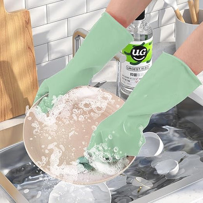 Rubber Kitchen Dishwashing Gloves - 3 Pairs Reusable Household Cleaning Gloves, Flexible and Durable & Non-slip Cleaning Gloves, Great for Kitchen, Bathroom, Laundry (Large, Pink+Green+Grey)