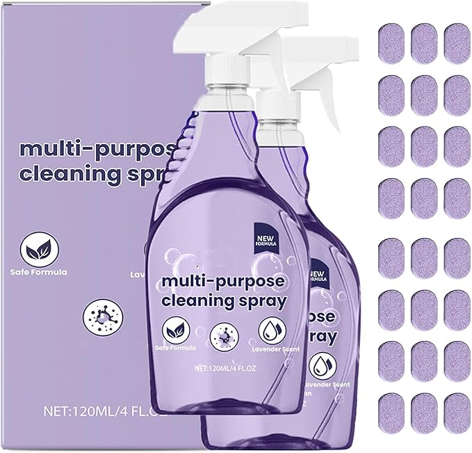 Multi-Surface Cleaner Spray All-Purpose Cleaning System with Concentrated Tablets Effective Oven & Kitchen Degreaser, Reusable Bottle for Home Bathroom & Grill 12 Tablets (2pcs)