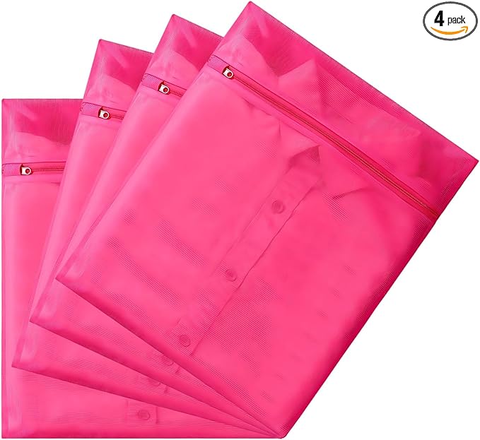 4 pack Mesh Laundry Bags,Mesh Wash Bags,Lingerie Bags for Washing Delicates,12 x 16 Inches lingerie bags for Laundry, Travel Storage Organize Bag for Cotton Clothes,Sheet, Shoes（RED)