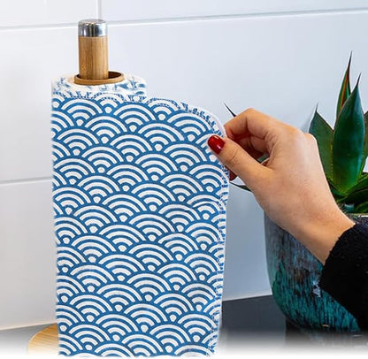 Reusable Paper Towels Washable，Pack of 12 Paperless Napkins Flannel Cotton Cloth 10"X12"with Cardboard Roll，Made to Last - Cut Back and Waste Less Eco Friendly（Wave）