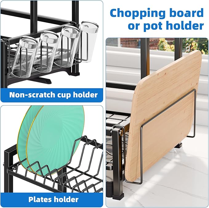 Simple Trending Dish Drying Rack, 2-Tier Dish Rack for Kitchen, Stainless Steel Dish Drainer, Black