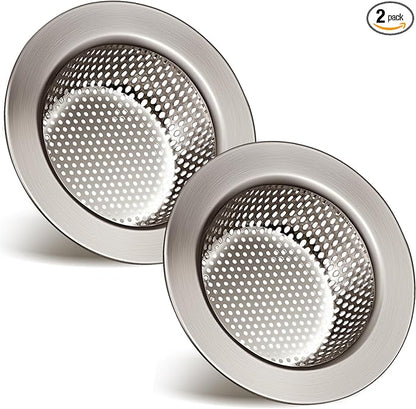 Retisee 2 Pcs Sink Strainer Stainless Steel Kitchen Sink Drain Strainer Basket Cover Mesh Hair Food Catcher, Large Wide Rim of 4.4 Diameter(Brushed Silver)